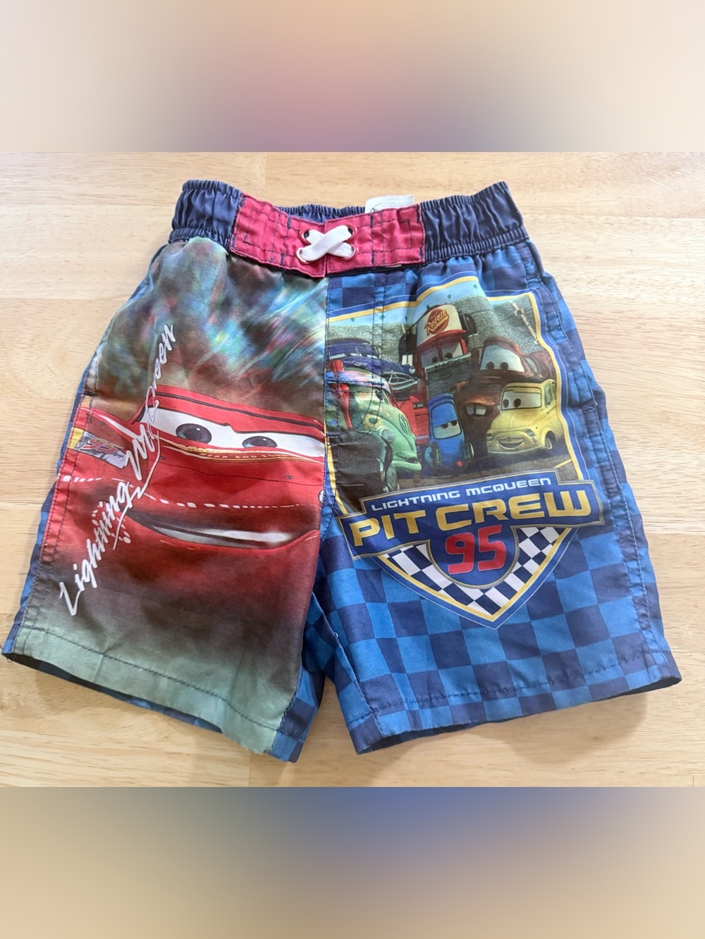 Y2K Disney Pixar Cars Swim Shorts Trunks Lightening McQueen 3T Checkered Mater